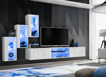 Wohnwand Luxus Neu Wohnzimmer Set 210 cm Einrichtung Wand Regale Modern